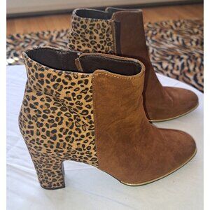 Rialto Women's Ankle Bootie Leopard Boots 3 1/2" Heel R8320 Chestnut Brown‎ 8M